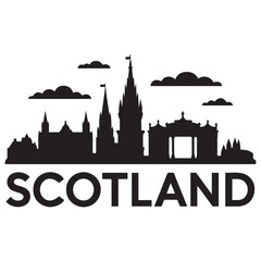 Fototapeta premium Vector Scotland skyline. Travel Scotland famous landmarks. Business and tourism concept for presentation, banner, web site. Vector black silhouette. with white background.