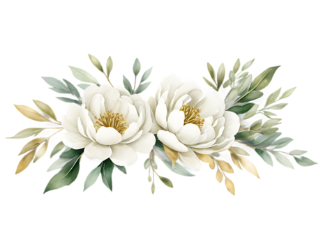 bouquet of white flowers. white and blue flower border. Watercolor white flower. green flower with green leaves. floral frame and background. flower border illustration set. Watercolor floral. PNG