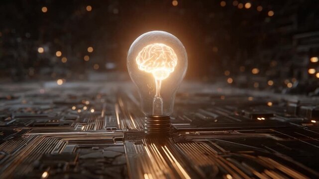 Illumination of Innovation: A brilliant light bulb illuminates a detailed brain, representing the essence of creativity and intellect.