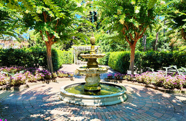 Fountain in Sandhills Horticultural Gardens, Pinehurst, North Carolina, USA