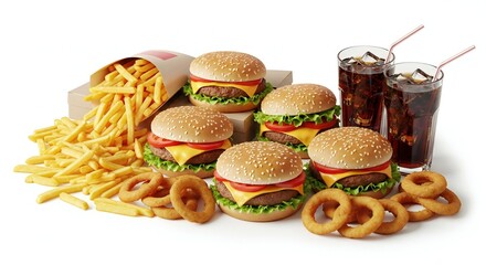 Mouthwatering Feast of Burgers French Fries Onion Rings and Cola A Culinary Indulgence for Food Lovers
