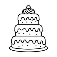 sweet tiered cake with drips and sprinkles line art 