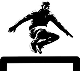 Silhouetted Athlete Jumping Over a Hurdle on a Running Track 