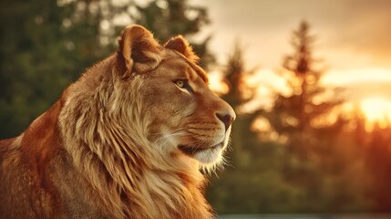 Fototapeta premium Majestic lioness profile at sunset.