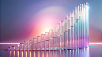 Obraz premium Photo of glass cylinders arranged in an ascending graph, symbolizing business growth and positive trends