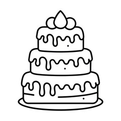 sweet tiered cake with drips and sprinkles line art 