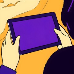 Tablet in Hands with Blank Screen, Minimalist Illustration