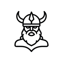 Obraz premium Outline Icon of a Viking with Horned Helmet and Beard warrior logo