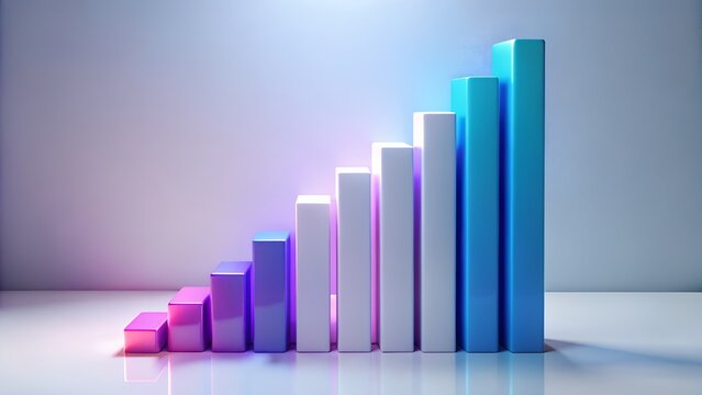 Photo of a colorful bar graph showing upward trend and business growth, isolated on white background