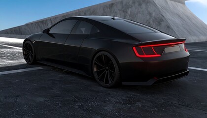 Obraz premium Sleek black futuristic car on a modern road