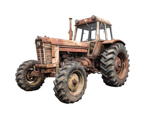 Fototapeta premium Rustic tractor in agricultural field farming equipment environment, isolated on transparent background, png