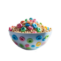 Sweet Cereal Delight in a Colorful Bowl isolated on transparent background Generative AI.