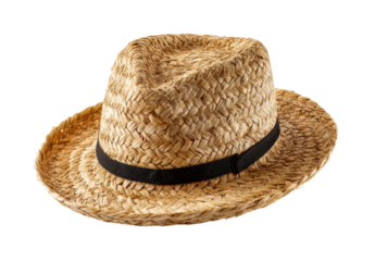 Summer adventure stylish straw hat beach product bright, isolated on transparent background, png
