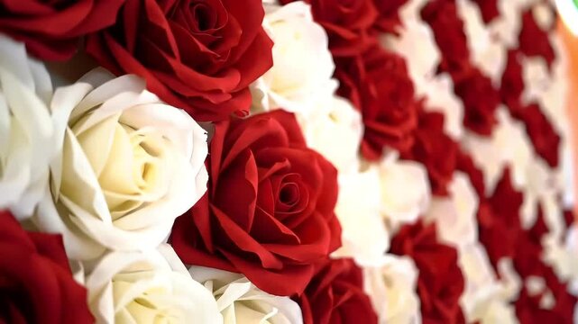Red and white rose wall backdrop, event decor