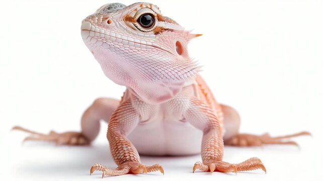 Curious reptile: An engaging portrait of a bearded dragon, meticulously captured against a neutral background, offering a close-up view of the intriguing reptile.