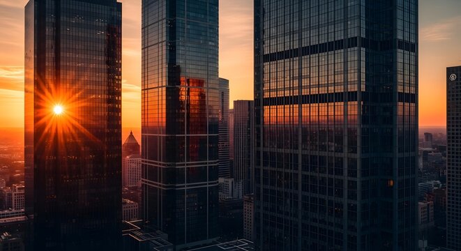 Golden Sunset Reflecting on Modern City Skyscrapers