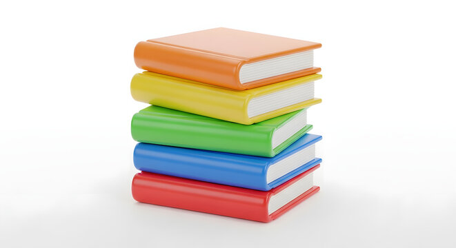 Colorful Literary Collection: A vibrant stack of hardcover books bursts with a rainbow of colors, ready to inspire and inform the reader with its diverse knowledge within. 