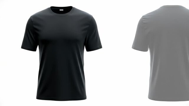 Black T-Shirt Isolated with Front and Back Views on White Background for Garment Mockup
