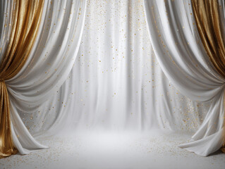 Luxury Gold and White event Curtain Stage Background with Glitter for studio photography