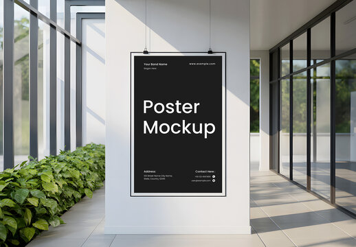Elegant Poster Frame Mockup in Modern Metallic Elevator