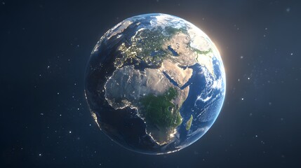 Obraz premium Detailed view of planet Earth from space, showing continents and city lights.