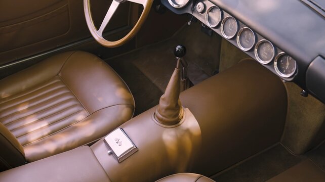 1961 Ferrari 250 GT SWB, retro legend sports car, luxury super car. vintage car interior