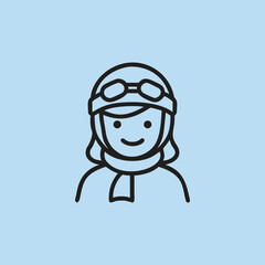 Stylized icon of a smiling female pilot wearing goggles and scarf on blue background aviator