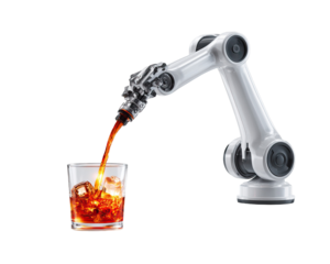 Black Robotic Bartender Pouring Drink on Transparent Background

