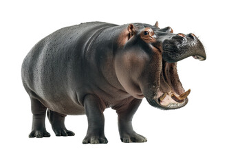 Obraz premium Hippo displaying powerful yawn in natural habitat wildlife, isolated on transparent background, png