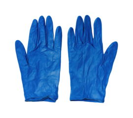 Protective blue gloves for cleanliness in medical settings view, isolated on transparent background, png