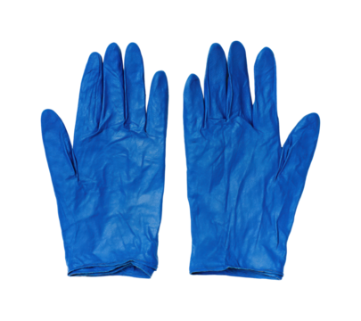 Protective blue gloves for cleanliness in medical settings view, isolated on transparent background, png - Powered by Adobe