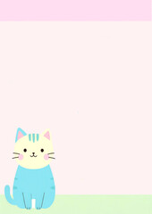 A4-sized paper templates with adorable cartoon cat designs. Each page features a different layout with soft pastel colors, cute illustrations of cats, and playful borders, perfect for children's
