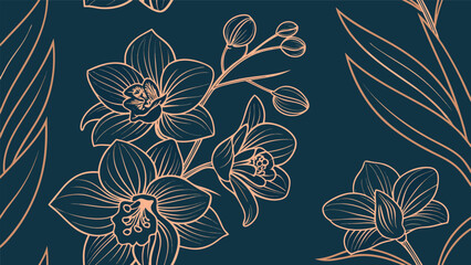 Elegant seamless pattern with orchid flowers and leaves, perfect for adding a touch of luxury and sophistication to your designs