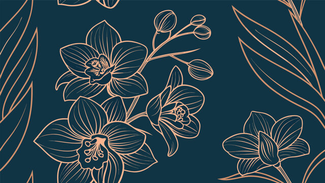 Elegant seamless pattern with orchid flowers and leaves, perfect for adding a touch of luxury and sophistication to your designs
