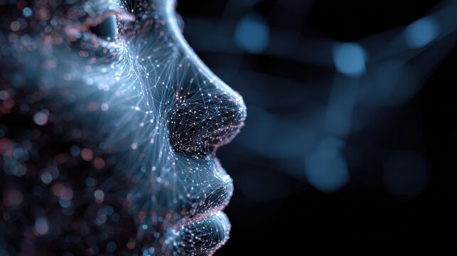 digital face network glowing nodes