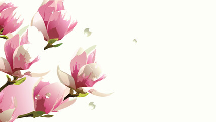 Naklejka premium Aesthetic illustration of pink and white magnolia flowers with a soft focus and minimalist background design