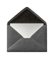 Elegant grey envelope with white paper office product, isolated on transparent background, png