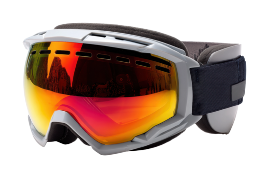 Extreme sports action snowy mountains goggles adventure, isolated on transparent background, png