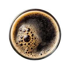 Pouring dark coffee into a glass top view modern kitchen captivating scene, isolated on transparent background, png