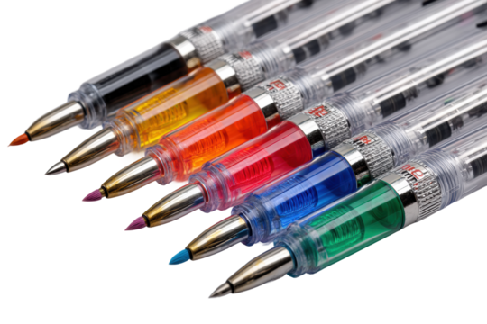 Colorful gel pens for creative writing office and supplies, isolated on transparent background, png