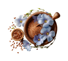 Health benefits of flaxseed in cooking kitchen food bright, isolated on transparent background, png