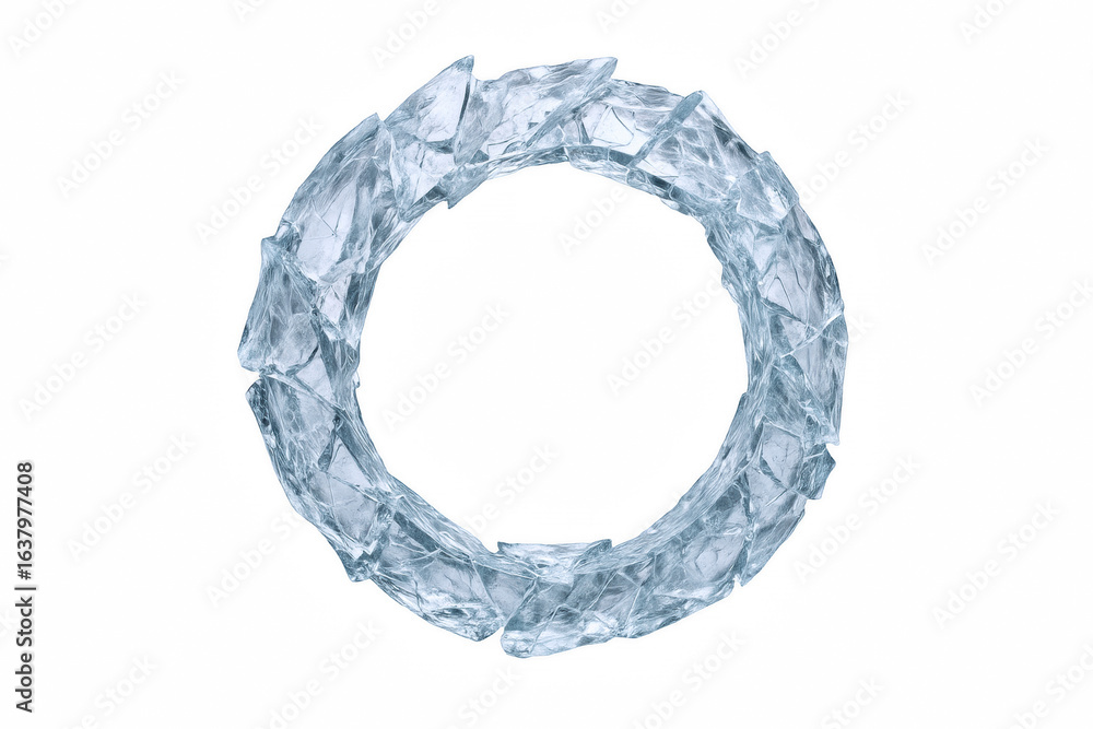 Aufkleber abstract circular frame composed of sharp, translucent ice shards with a cool blue tint, isolated on