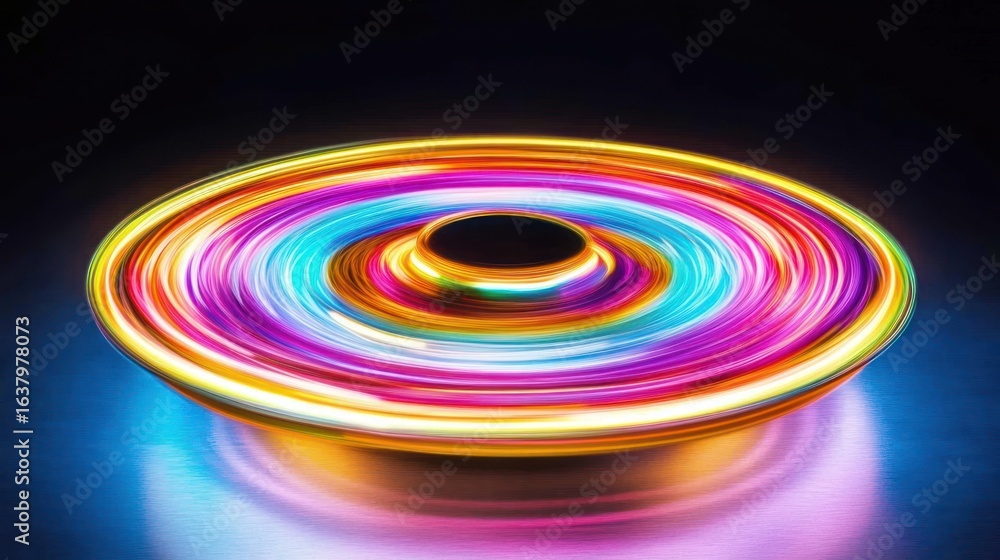 Aufkleber abstract spinning object with vibrant multicolored light trails and reflection