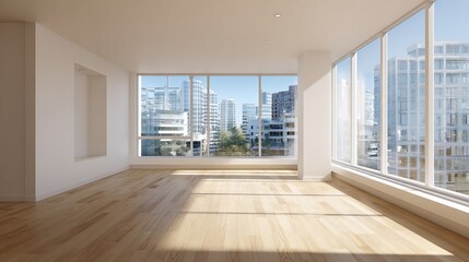 Obraz premium Empty Room with City View and Hardwood Floor