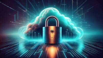 protecting the cloud secure lock in the sky symbolizing cybersecurity and data protection