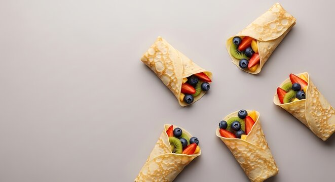 Delightful assortment of crepes filled with fresh tropical fruits creating a balanced gourmet