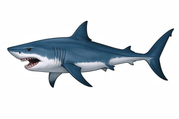 Fototapeta premium Fearsome Great White Shark with Mouth Open, Displaying Sharp Teeth and Intense Gaze, Ready to Strike