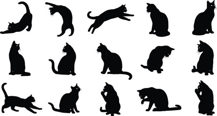 Collection of diverse cat poses in silhouette style
