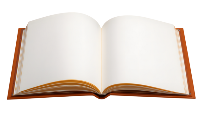 An open book featuring blank white pages and a brown cover, ready for notes, reading, and education purposes.