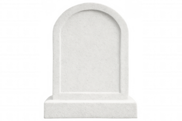 Simple white gravestone with blank surface, isolated on transparent background, symbolizes remembrance and mourning